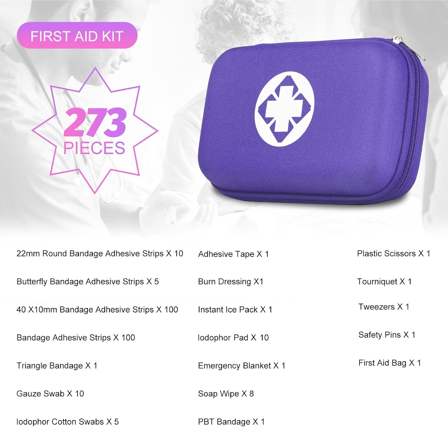 image:image277Pcs FirstAid Kit EmergencyKit HomeCar First Aid Kits Emergency Kit Home Essentials for Dorm Room FirstAid Kit Emergency Necessities for Boat Hiking Skating Black YIDERBOPurple