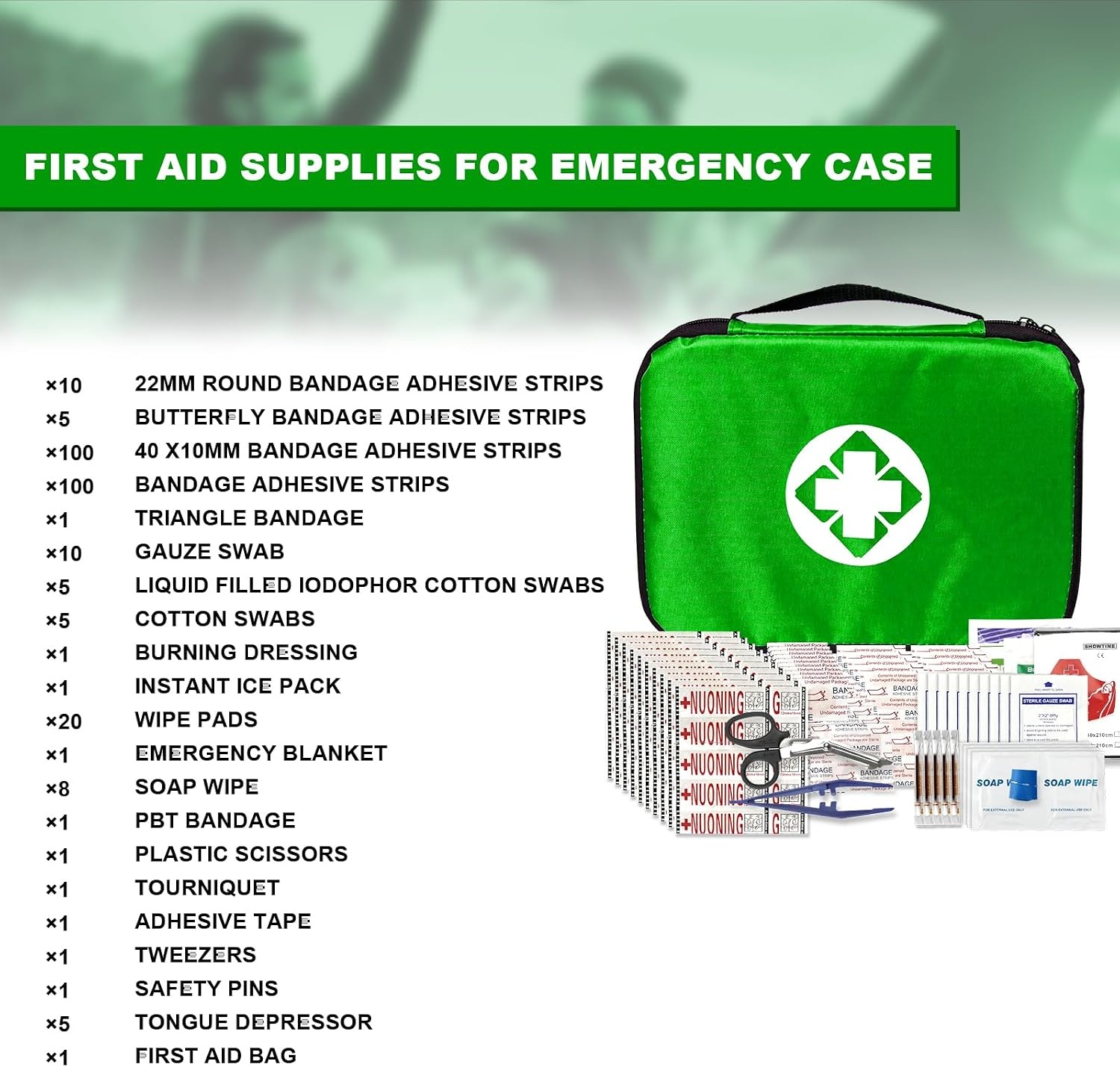 image:image300 PCS First Aid Kit Refill Supplies Basic Emergency Essentials First Aid Kit Travel Size for Businesses Emergency Accident Essentials for Outdoor Adventure Green 1st Aid