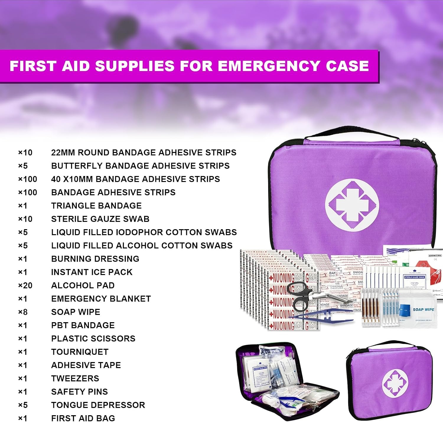 image:image300 PCS First Aid Kit Refill Supplies Basic Emergency Essentials First Aid Kit Travel Size for Businesses Emergency Accident Essentials for Outside Purple 1st Aid