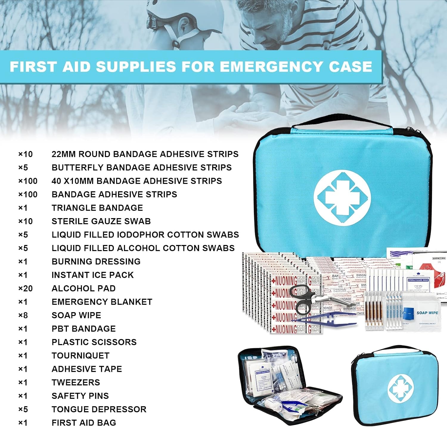 image:image300 Piece Portable First Aid Kit Refill Supplies for Business Mini Home Emergency First Aid Survival Essential Kit for Outing Skating Waterproof First Aid Bag for Backpacking Blue 1st Aid