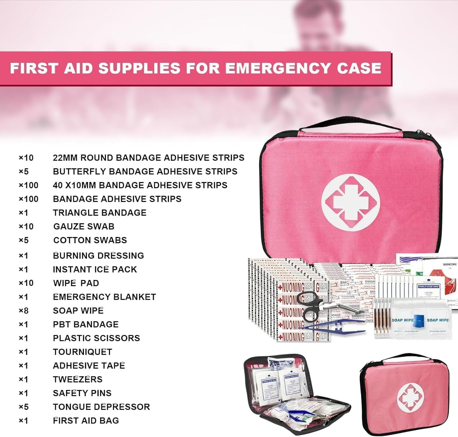 image:image300Piece Portable First Aid Kit Refill Supplies for Car Mini Caming Emergency First Aid Kit Hiking Survival Essential Kit for Outdoor Adventure Emergency Case Orange 1st AidPink305Pcs