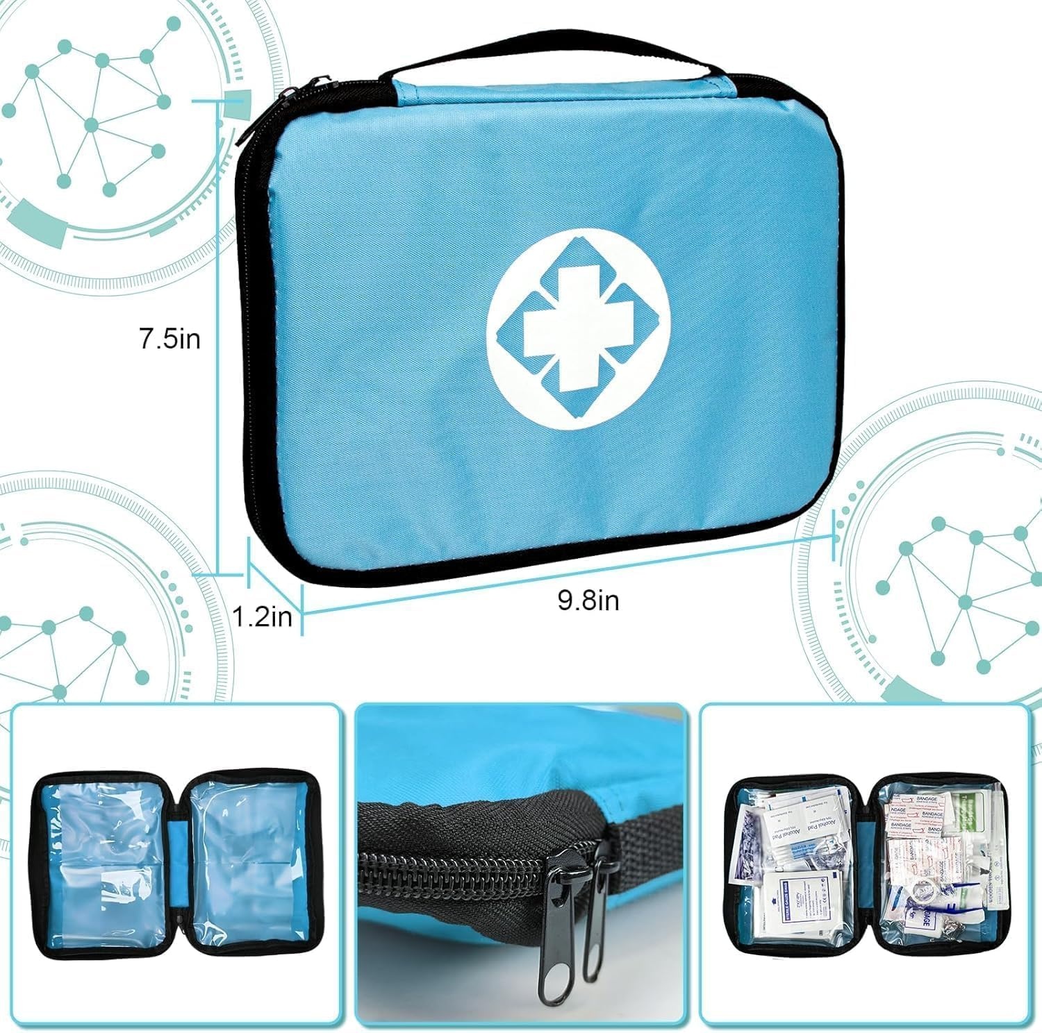 image:image300Piece Portable First Aid Kit Refill Supplies for Car Mini Caming Emergency First Aid Kit Hiking Survival Essential Kit for Outdoor Adventure Emergency Case Orange 1st AidBlue300Pcs
