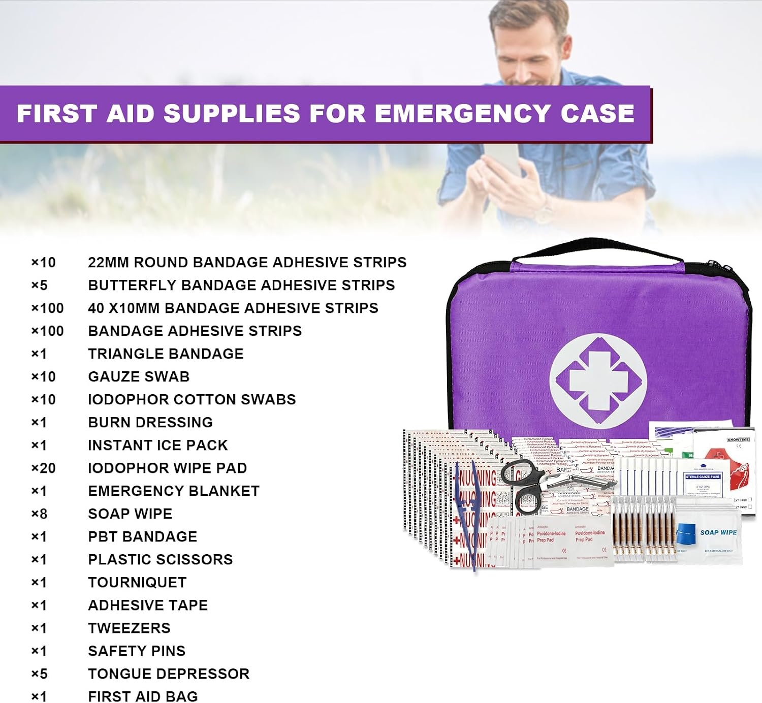 image:image300Piece Portable First Aid Kit Refill Supplies for Car Mini Caming Emergency First Aid Kit Hiking Survival Essential Kit for Outdoor Adventure Emergency Case Orange 1st Aid300PcsPurple