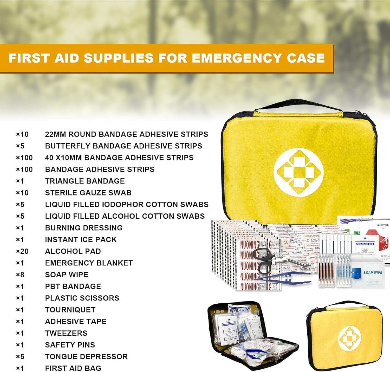 image:image300Piece Portable First Aid Kit Refill Supplies for Car Mini Caming Emergency First Aid Kit Hiking Survival Essential Kit for Outdoor Adventure Emergency Case Orange 1st AidYellow300Pcs