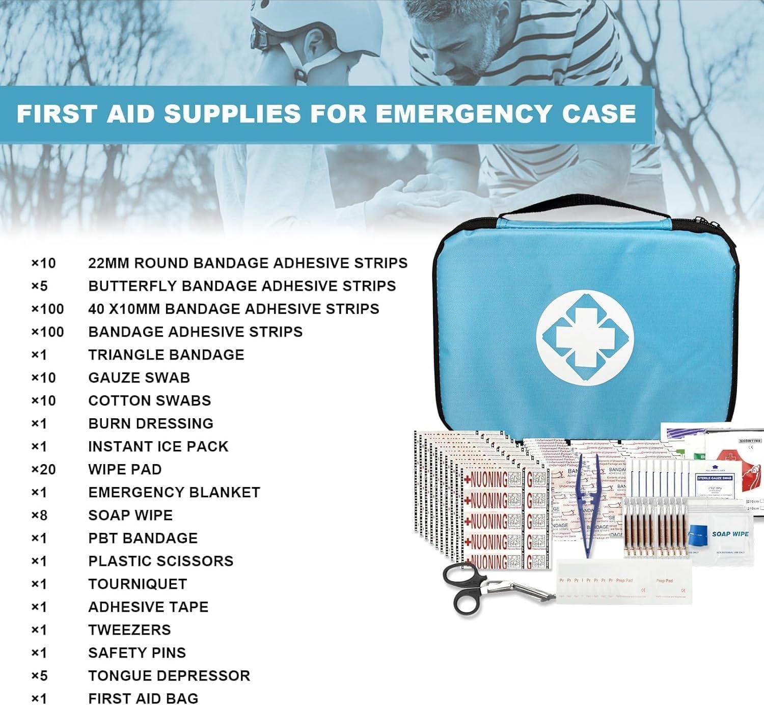 image:image300Piece Portable First Aid Kit Refill Supplies for Car Mini Caming Emergency First Aid Kit Hiking Survival Essential Kit for Outdoor Adventure Emergency Case Orange 1st AidBlue300Pcs