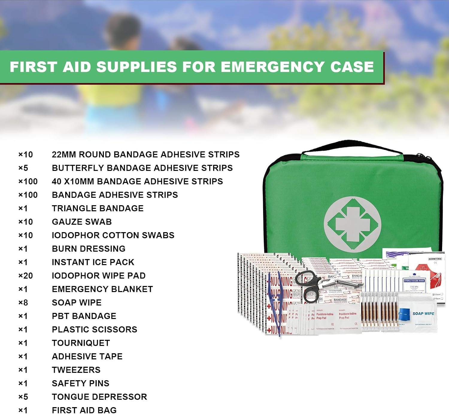 image:image300Piece Portable First Aid Kit Refill Supplies for Car Mini Caming Emergency First Aid Kit Hiking Survival Essential Kit for Outdoor Adventure Emergency Case Orange 1st Aid300PcsGreen