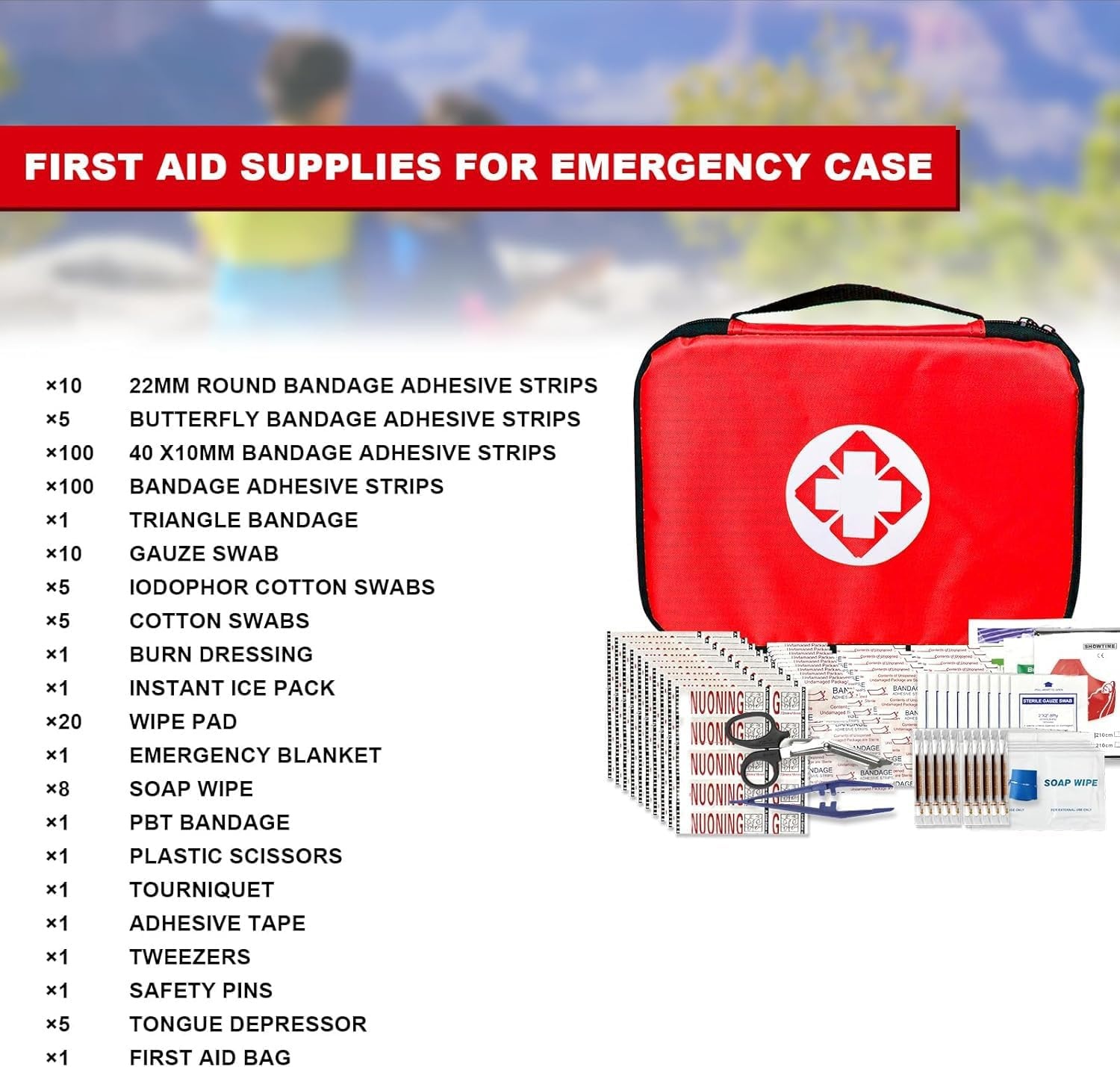 image:image300Piece Portable First Aid Kit Refill Supplies for Car Mini Caming Emergency First Aid Kit Hiking Survival Essential Kit for Outdoor Adventure Emergency Case Orange 1st AidRed300Pcs