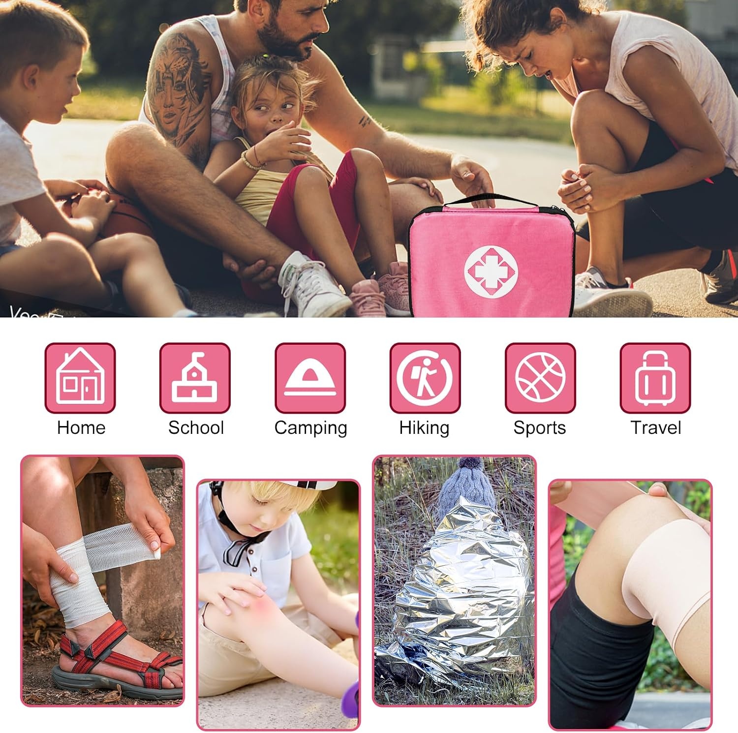 image:image300Piece Travel First Aid Kit Refill Supplies for Business Mini Caming Emergency First Aid Kit Hiking Survival Essential Kit for Backpack Outdoor Adventure Pink 1st Aid