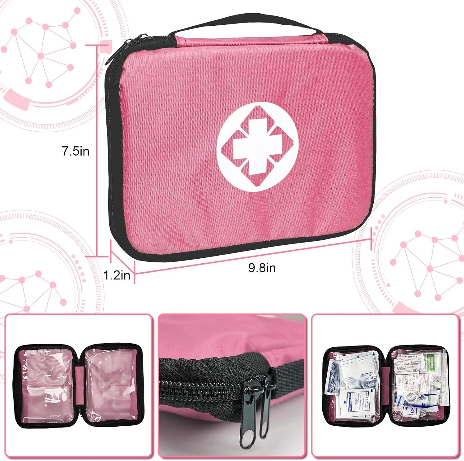 image:image300Piece Travel First Aid Kit Refill Supplies for Business Mini Caming Emergency First Aid Kit Hiking Survival Essential Kit for Backpack Outdoor Adventure Pink 1st Aid