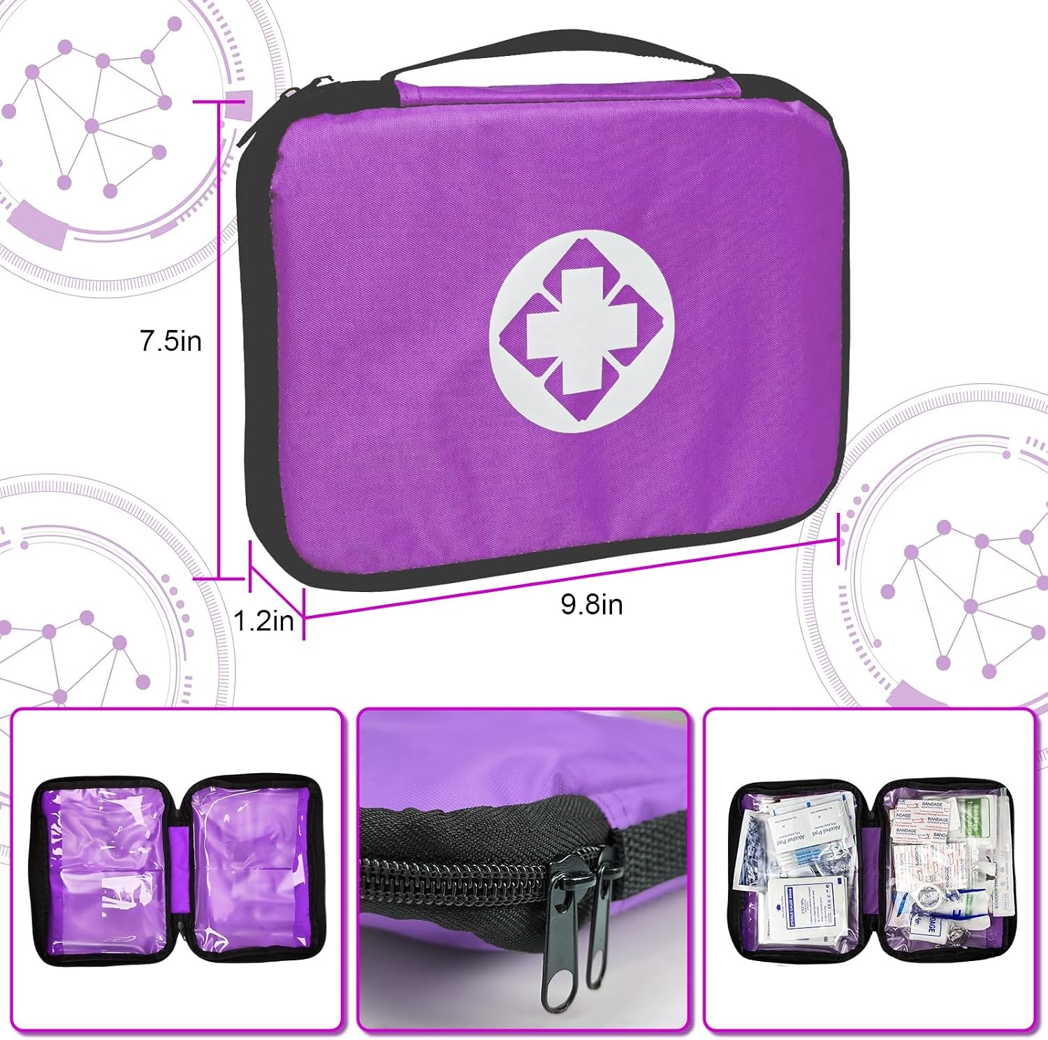 image:imageHomeBusinesses FirstAid EmergencyKit for CampingCar 300 Pcs Urgent Essential First Aid Kits Refill Supplies with Tourniquet Bandages for Workpalce Green 1st Aid300PcsPurple