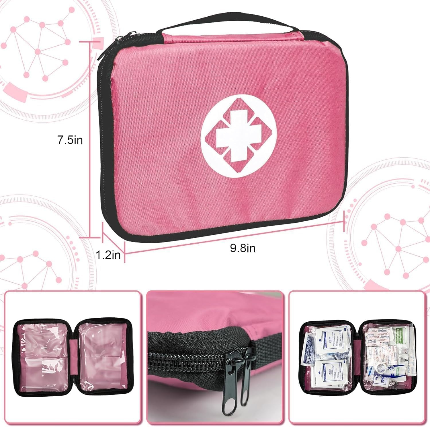 image:imageHomeBusinesses FirstAid EmergencyKit for CampingCar 300 Pcs Urgent Essential First Aid Kits Refill Supplies with Tourniquet Bandages for Workpalce Green 1st AidPink305Pcs