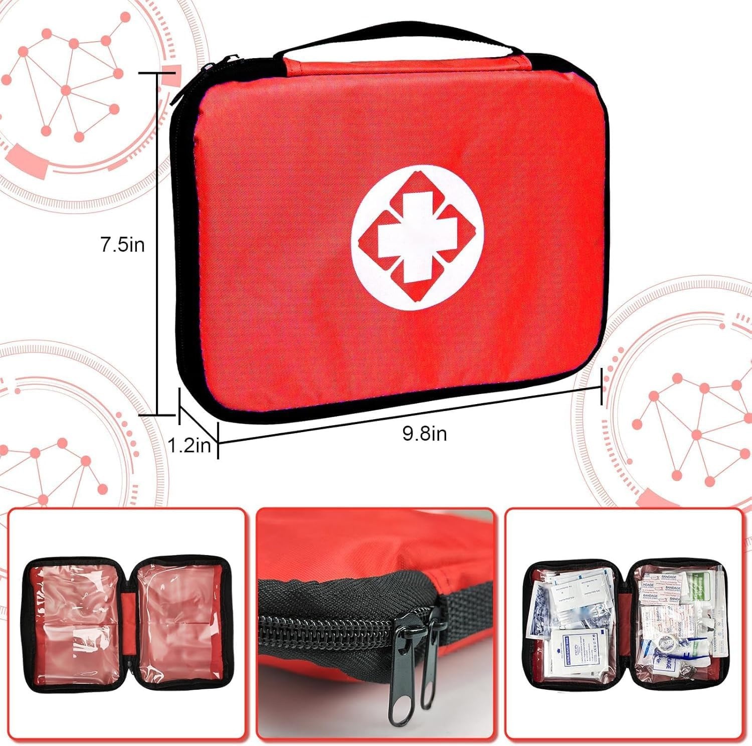 image:imageHomeBusinesses FirstAid EmergencyKit for CampingCar 300 Pcs Urgent Essential First Aid Kits Refill Supplies with Tourniquet Bandages for Workpalce Green 1st AidRed300Pcs
