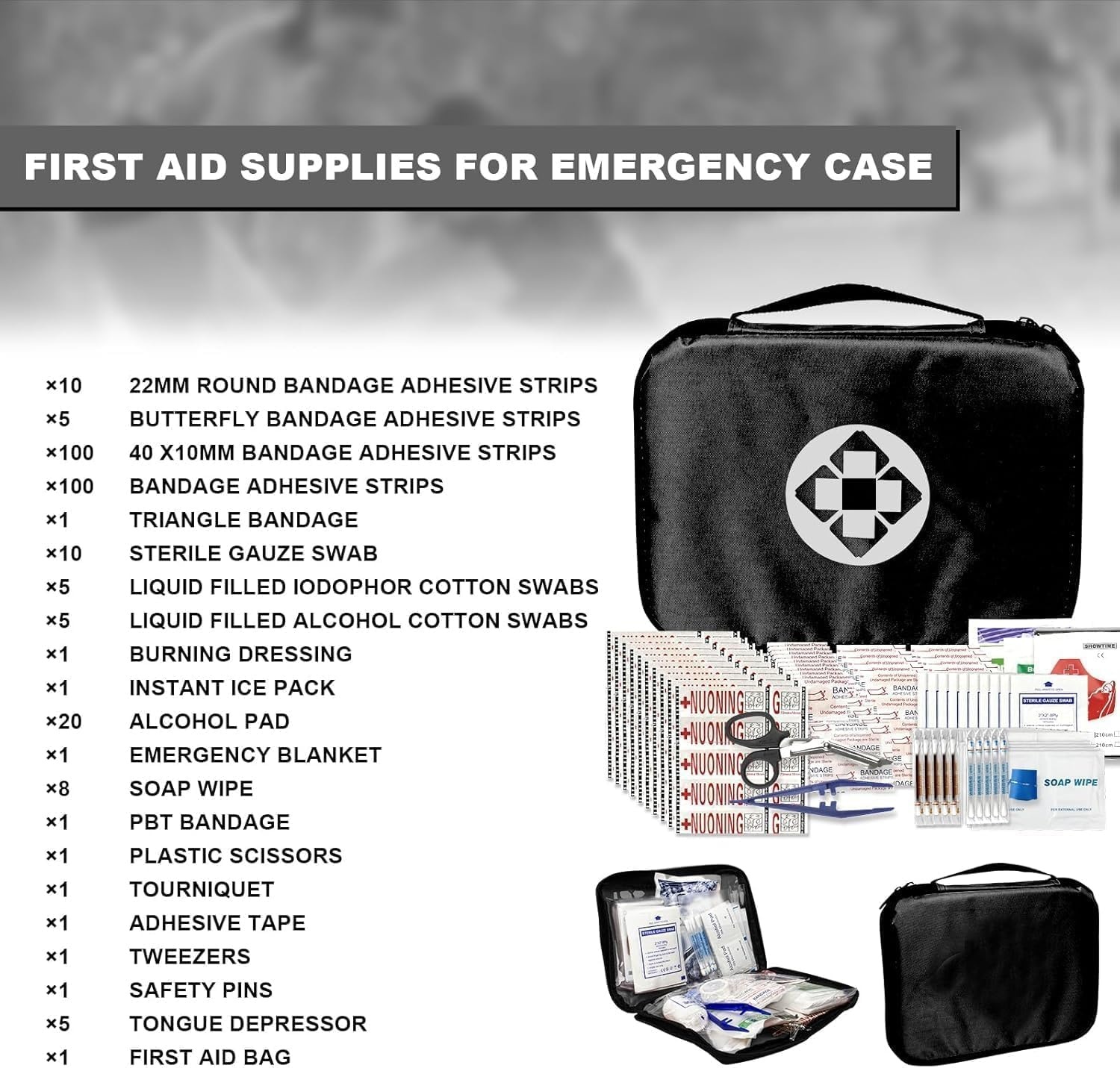 image:imageHomeBusinesses FirstAid EmergencyKit for CampingCar 300 Pcs Urgent Essential First Aid Kits Refill Supplies with Tourniquet Bandages for Workpalce Green 1st AidBlack300Pcs