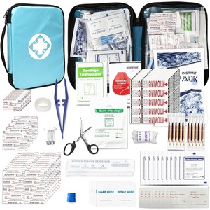 300 Piece Portable First Aid Kit Refill Supplies for Business Mini Home Emergency First Aid Survival Essential Kit for Outing Skating Waterproof First Aid Bag for Backpacking, Blue 1st Aid