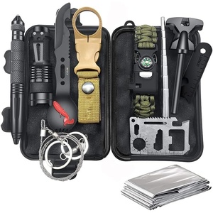 First-Aid Kit Emergency Camping-Essentials Survival-Kits Tools – Waterproof Small First Aid Kits 12Pcs Survival Accessories Hiking Gear and Equipment for Outdoor Adventure, Black Case 1st Aid